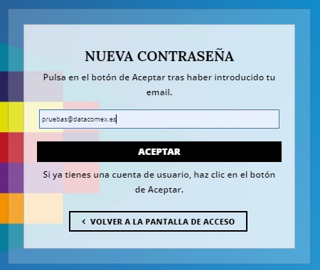 Pantalla de Introducción de la nueva contraseña